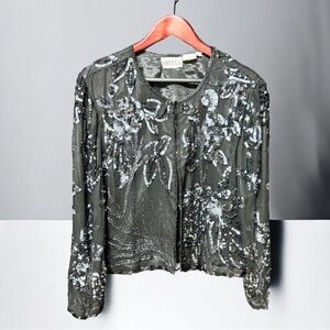 Vintage Silk black sequin jacket size Large long sleeved lightweight size large